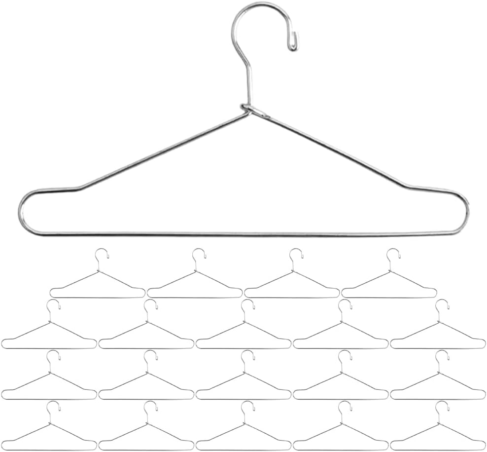 LOGOFUN 20pcs Mini Metal Doll Clothes Hangers Miniature Dress Outfit Holders Silver Wire Rack for Pet Gown Hanging Closet Accessories 150mm