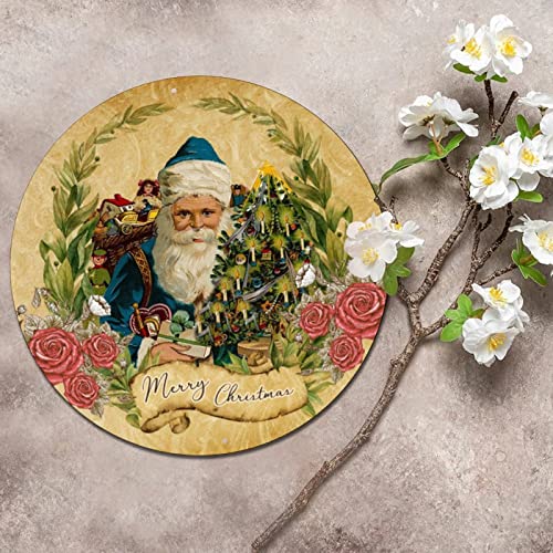 Round Metal Sign Victorian Style Merry Christmas Circle Wreath Sign Vintage Bar Pub Sign Plaque Decorative Christmas Metal Poster For Home Shed Home Christmas Decoration 9 Inch #TOP6