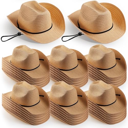 Unittype Adult Cowboy Hat Bulk Western Party Straw Hat Unisex Cowboy Cowgirl Set for Women Men