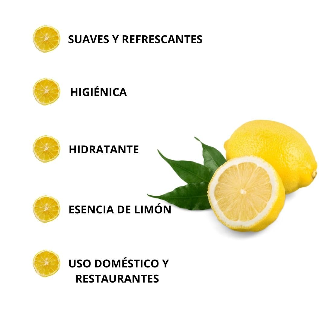 Obulco Cuidado Personal y Salud – Toallitas Limón - Refrescantes Para Manos con Fragancia de Limón - Elimina Olores de Marisco, Pescado, Carne, Suciedad - Sobres Individuales - Doméstico u Hostelería