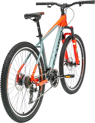 Image of Cambio Milan 26T MTB Aluminium Frame, Threadless Mech Lockout Suspension, Shimano Rapid Fire 21s Gears Cycle Matt Grey /Floro Red Two Tone