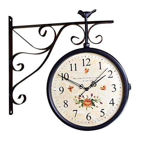 Horloge de gare vintage pour salon et couloir avec support à volutes