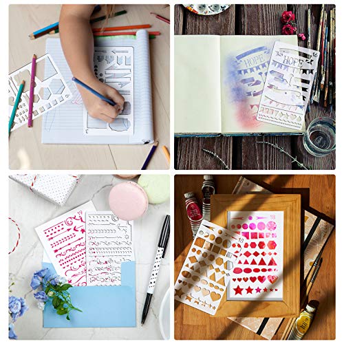 VETPW 12 Pièces Mixte Bullet Journal Pochoir, Pochoir Dessin Peinture, Pochoir à Dessin Réutilisable Plastique Pochoir pour Bricorage, Cartes, Scrapbooking, Planner, Wall Decor - Image 7