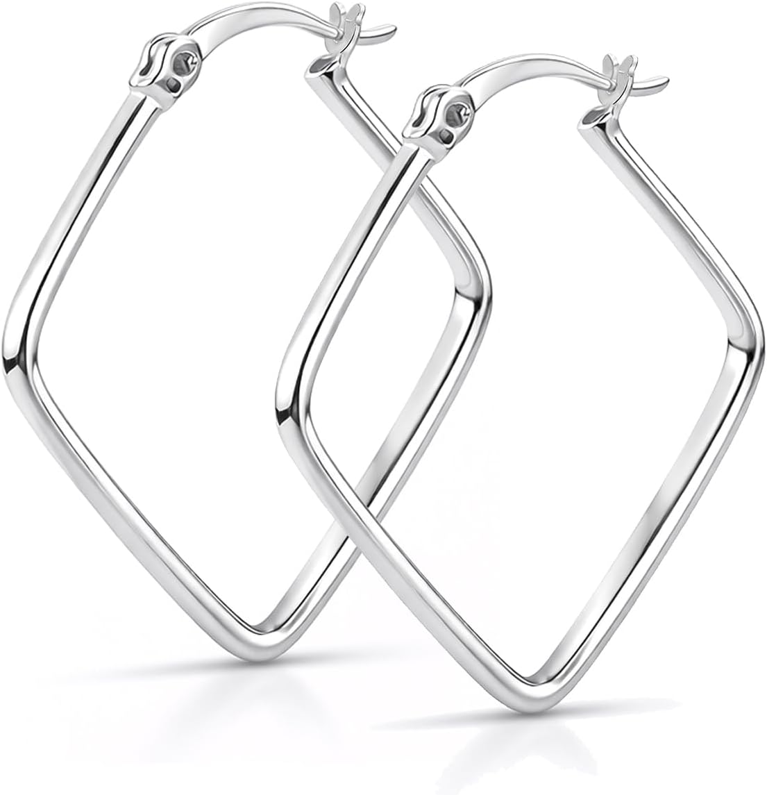 LeCalla 925 Sterling Silver Geometric Hoop Earrings for Women | Classic Click-Top Oval & Square Hoop Earrings | Lightweight Hypoallergenic Silver Jewelry