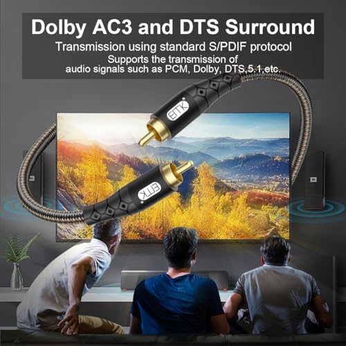 Image of EMK RCA to RCA Subwoofer Cable - 24K Gold-Plated Connector Nylon Braided Double Shielded Audio Cable Digital&Analog Signal Support for Amplifiers Subwoofer Home Theater Hi-Fi Systems Black /25ft /8m