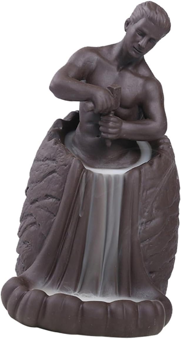 VICASKY Backflow Incense Burner Ceramic Self-Carving Men Figurine Aromatherapy Incense Holder for Home Office Desktop Decoration