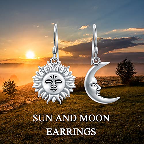Sun And Moon Hook Earrings Sterling Silver Drop Dangle Earrings For Women Girls Lover Birthday Graduation Anniversary Jewelry Gifts #TOP5
