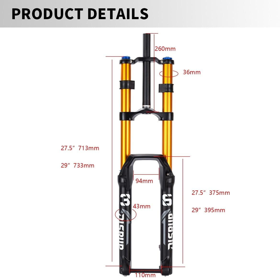 DH 27.5/29" Mountain Bike Suspension Fork XC Disc Brake Double Shoulder Downhill Bike Front Forks 180mm Travel Air Forks Damping Adjust 15 * 110mm Thru Axle