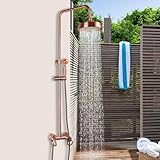 KECTIAKL Antique Copper Exposed Shower System 8 Inch Rainfall Shower Head 3 Functions Wall Mounted Outdoor Shower Fixtures Bathroom Shower Kit Antique Brass Shower Faucet Set