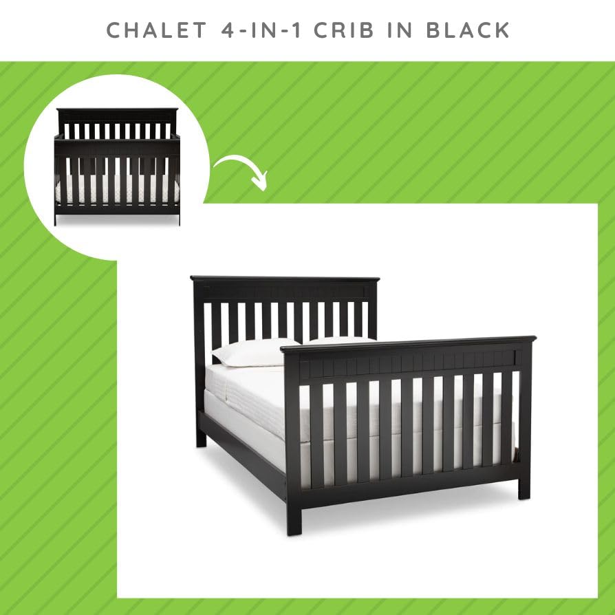 Image of CC KITS Full-Size Conversion Kit Bed Rails Compatible with Chalet Convertible Crib by Delta Children - Solid Wood Rail #0050 - Toddler & Adult Bed Rail for Full-Size - Nursery Furniture (Black - 001)
