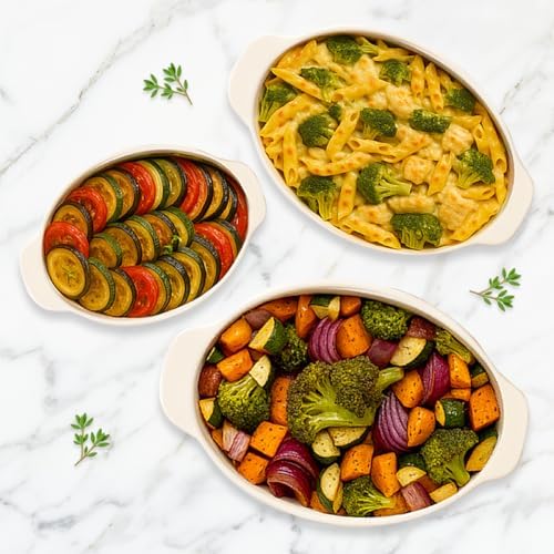 Glad Baking Dish Set, 3pc - Oval Stoneware Casserole Dishes for Oven and Microwave - Nesting Bakeware Set with Handles (11.5'', 10'', and 8.5''), Dishwasher Safe
