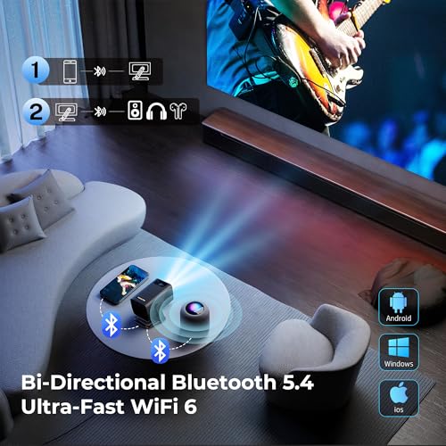 Image of Mini Projector for Bedroom with WiFi and Bi-directional Bluetooth 1080P 4K Support Smart Android TV OS Built-in Apps Auto Keystone Compatible with Netflix, YouTube, Prime Video, Disney+ Black