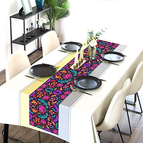 Linen 13X72 Mexican Table Runner For Dia De Los Muertos Cinco De Mayo Party Decoration Table Cloth Mexican Fiesta Kitchen Dining Table Decor #TOP3