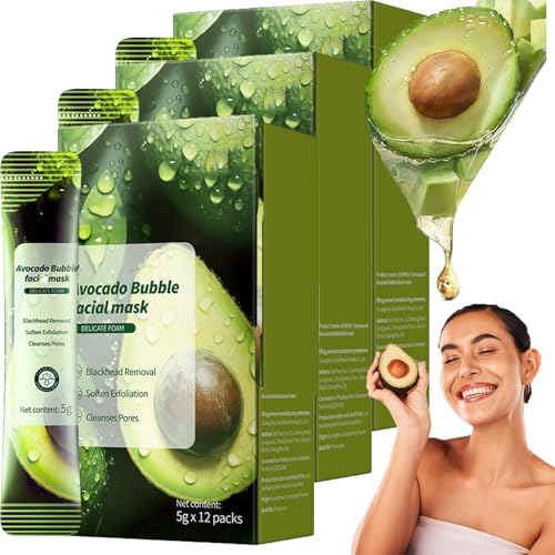 Mascarilla Facial de Aguacate - 12 unidades, Mascarilla Facial Limpiadora de Burbujas de Aguacate, Masca-rilla de Barro con Esencia de Limpieza Profunda, Hidratación Nutritiva (3PCS)
