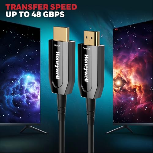 Image of Honeywell HDMI AOC 2.1 Complaint 30 Meters, Transmission Speed of 48GBPS, Supports UHD Resolution of 8K@60Hz, Male-to-Male, High-Speed Fiber Optics Cable, Compatible with TV, Gaming Console, etc.