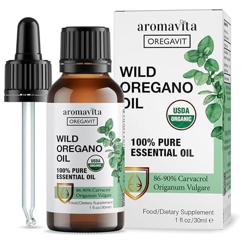 AROMAVITA Wild Oregano Oil Organic - 100% Pure Undiluted Organic Wild Oregano Oil with 86-90% Carvacrol, Immune Support - Plant-Based, Herbal Supplement - Vegan, Non GMO, Gluten Free, 1fl.oz/30ml Cover