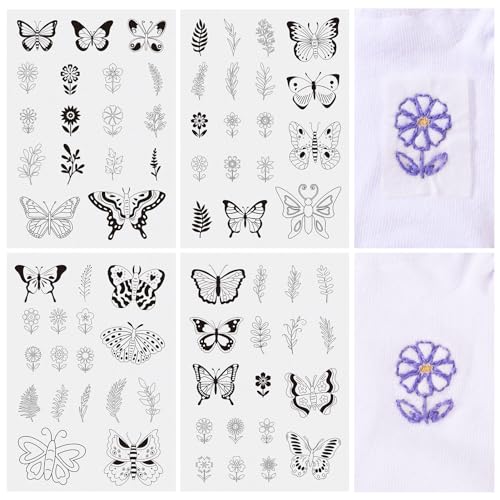Image of Spritewelry 70 Pcs Butterfly Water Soluble Embroidery Stabilizers, Stick and Stitch Transfer Embroidery Paper Wash Away Adhesive Stabilizers for Hand Sewing Lover Beginners