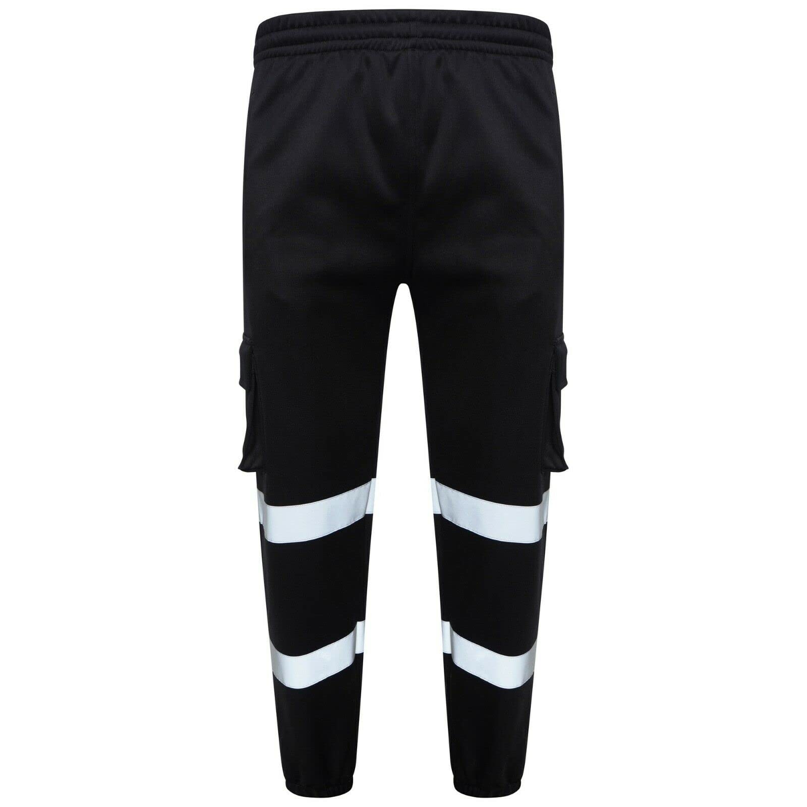 Lj Men's Black Hi Vis Viz Jogging Bottoms Combat Trousers Safety Sweat Pants Super Soft Fleece Workwear Joggers (, Medium, M)