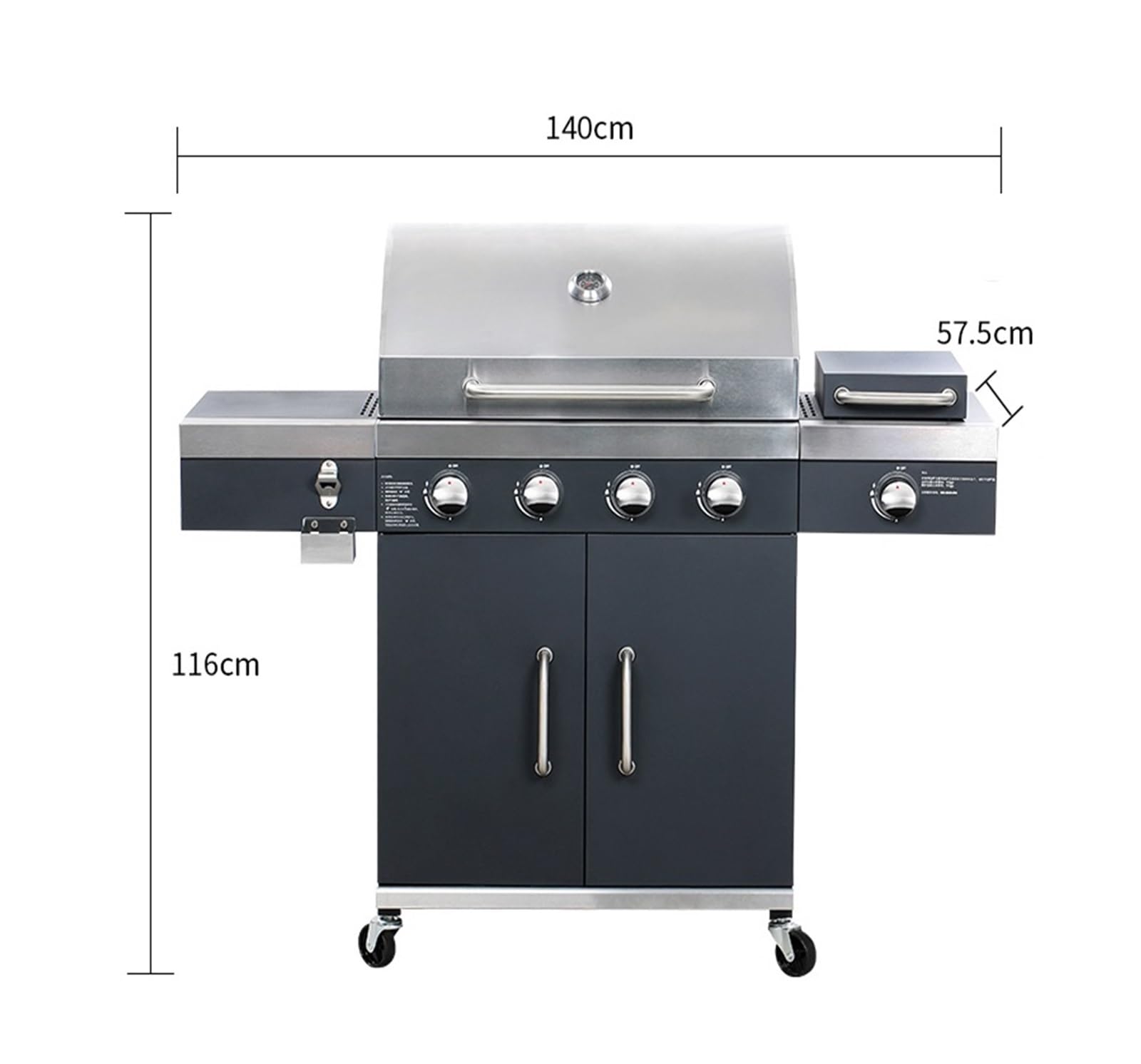 Barbecue a gas in acciaio inox con fornello laterale, griglia da patio in stile americano, per cucinare all'aperto in giardino, patio e cortile della villa