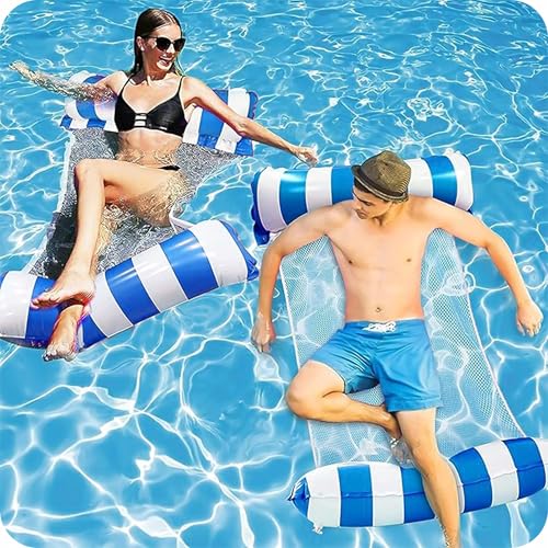 KRUMAD Wasserhängematte Aufblasbar, Pool Luftmatratze 115x65 cm, Schwimmliege mit Netz, Relaxliege Poolzubehör, Luftmatratze Wasser für See, Meer, Strand, Blau-Weiß KRUMAD Wasserhängematte Aufblasbar, Pool Luftmatratze 115x65 cm, Schwimmliege mit Netz, Relaxliege Poolzubehör, Luftmatratze Wasser für See, Meer, Strand, Blau-Weiß