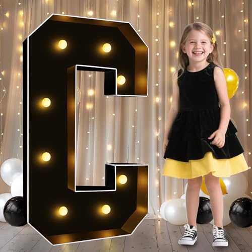 Image of Pooqla 3FT Marquee Light Up Letters, Black Large Letter C Party Decorations | LED Marquee Letters 3 Feet Tall, Black Giant Mosaic Letters Gift for Boys Men Birthday Anniversary Wedding Decoration