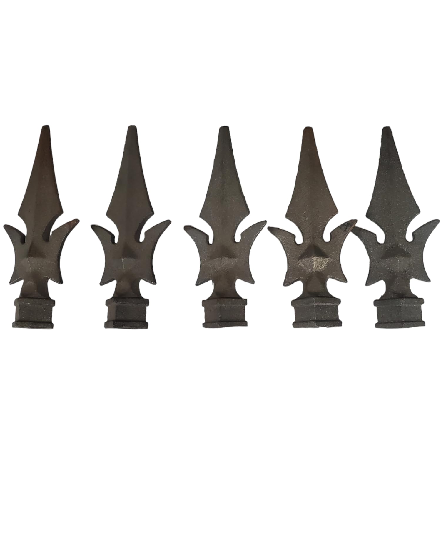 Cast Iron Fence Finials, Multiple Decorative Styles &amp; Sizes, 1/2" to 1" Inch Square and Round Spears, Fleur de Lis Design (3/4" Javelin SQ, 5)