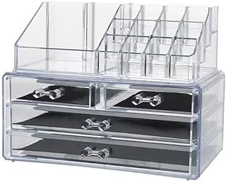 منظم مكياج بسعة كبيرة، صندوق تخزين مستحضرات التجميل شفاف/أسود