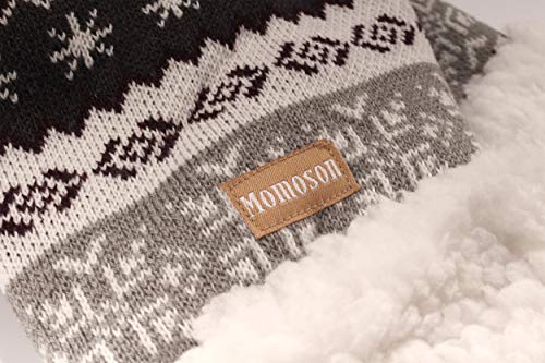 Bamboomn Women's Classic Winter Fleeced Thermal Pom Pom Beanie Hat And Mittens Set, White/Gray Snowflake #TOP3