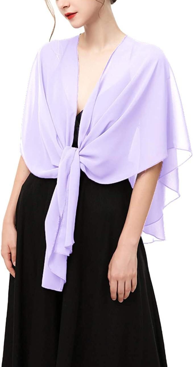 LIUYUYOUGO Chiffon Shawl Wrap for Dress Wedding Guest Kimono Cardigans Open Front Bolero Shrug Oversized Poncho Sheer Cape Cover Up Scarf Elegant Summer Evening Shawl Tops Lilac