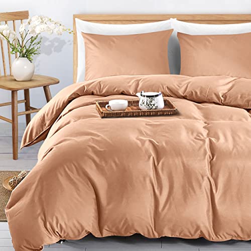MOONLIGHT20015 Super King Duvet Cover Set Peach Solid Soft Super King Bedding Duvet Cover with 2 Matching Pillowcases - Image 4