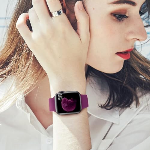 Sport Watch Band Compatible with Apple Watch Band 38mm 40mm 41mm 42mm 44mm 45mm 46mm 49mm Women Men, Soft Silicone Replacement Strap with Classic Clasp for iWatch Ultra SE Series 10/9/8/7/6/5/4/3/2/1 (Wine, 38mm/40mm/41mm/42mm(Series 10) M/L) by LINXICEN - Used condition - Image 4