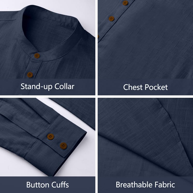 Image of Macsivo Cotton Blend Solid Casual Short Kurta for Men Long Sleeve Mandarin Collar Stylish Shirt Kurta for Men
