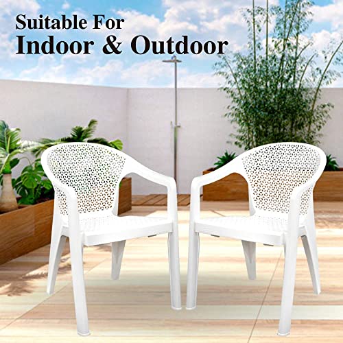Image of ITALICA Oxy Plastic Arm Chair for Home /Glossy+Matte Finish Chair for Office, Living Room, Dining Room, Kitchen /Plastic Chairs for Balcony (5202, White, Set of 6 Chair, KFE)