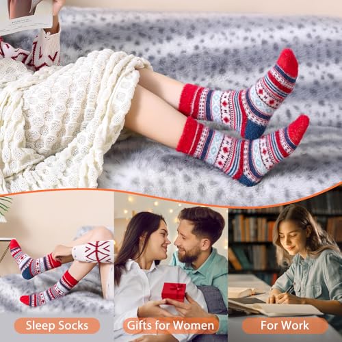 Image of ICEIVY 5 Pair Fuzzy Cozy Socks for Women - Warm Comfy Soft Casual Home Sleep Winter Wool Socks - Gifts for Women