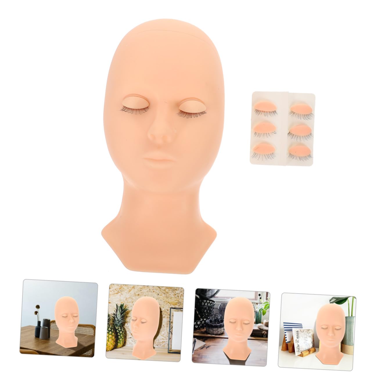 Wimpern Übungskopf mit Abnehmbarem Augenlid, Silikon, Rosa, 1 Satz