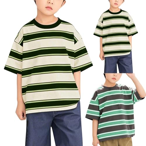 Striped T-Shirts for Boys Girls Cotton Summer Tshirts Kids Short Sleeve Tee Tops Teens Crew Neck Girls Brown Shirt