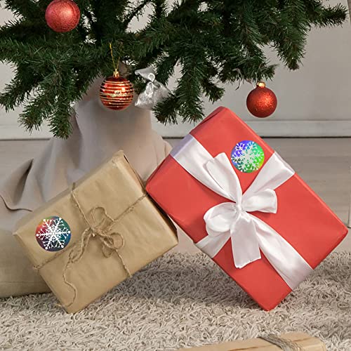 Uuyyeo 500 Pcs Holographic Snowflake Stickers Christmas Adhesive Stickers Round Label Stickers For Envelope Cookie Candy Box 2.5Cm #TOP3