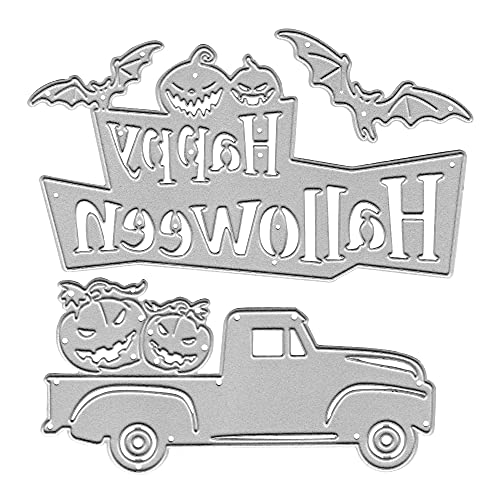 Halloween Words Label Pumpkin Truck Metal Cutting Dies, Die Cuts for Card Making DIY Scrapbooking and Photo Album Card Craft Decoration.