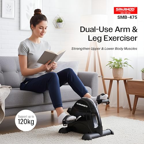 Image of Sparnod Fitness SMB-475 Arm & Leg Mini Exercise Bike with LCD Display, Adjustable Resistance, Portable Under Desk Pedal Exerciser for Home & Office Workout, Compact Steel Frame, 120kg Capacity