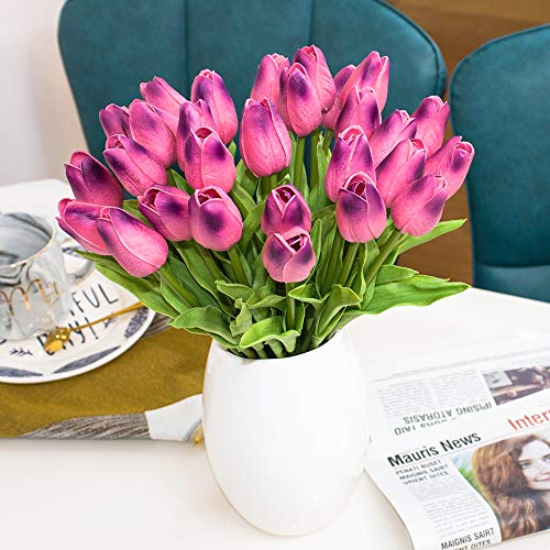 image for JOEJISN 30pcs Artificial Tulips Flowers Real Touch Purple Tulips Fake 