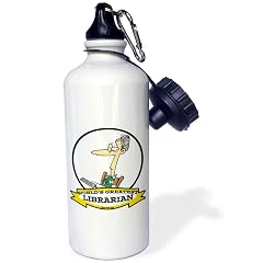 3dRose Funny Worlds Greatest Librarian II Cartoon Sports Water Bottle 21 oz White