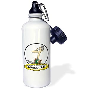 3dRose Funny Worlds Greatest Librarian II Cartoon Sports Water Bottle 21 oz White