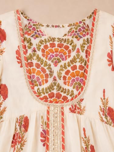 Image of Preneum Girls's Cotton Rayon Gota Pati Multi Floral Printed Angrakha Kurta with Sharara & Dupatta