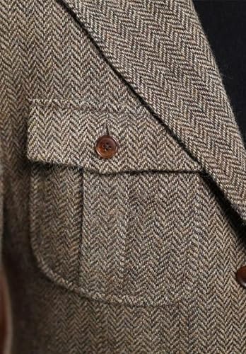 Men's Single Breasted Wool Blend Blazer Vintage Herringbone Casual Sport Jacket3