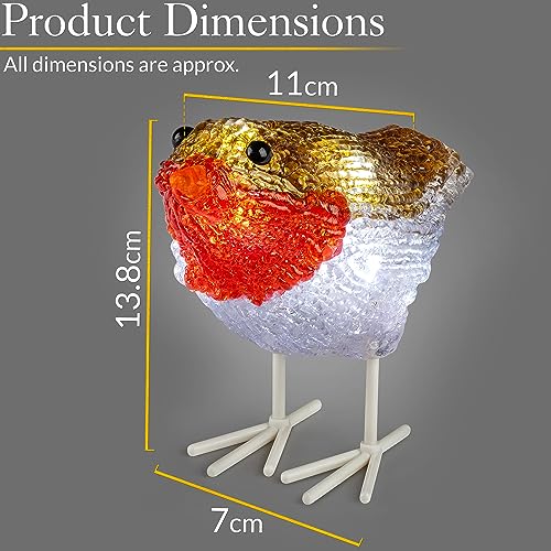 CHRISTOW Light Up Robin Acrylic Christmas Decorations, White LED, Battery Operated with Timer, Indoor Outdoor, Set of 5 (13.8cm x 11cm x 7cm) - Image 6