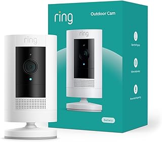 Ring Outdoor Cam (Stick Up Cam), Weather-resistant home or business security camera, outdoor ready, Live View, Color Night Vision, Two-Way Talk, motion alerts, Works with Alexa, White