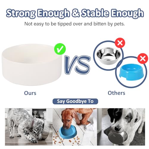Hundenapf aus Keramik für Mittelgroße und Große Hunde - Schwerer, Tiefer Fressnapf für Futter oder Wasser - 1800 ml - Weiß