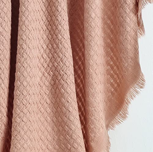 Image of CREVENT Farmhouse Waffle Knit Throw Blanket for Couch Sofa Chair Bed Home Decoration, Soft Warm Cozy Light Weight for Spring Summer Fall (50''X60'' Coral Pink)