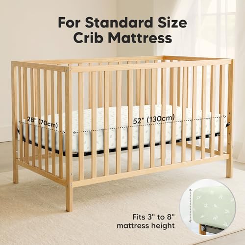 Image of 2-Pack Waterproof Crib Sheets for Boys, Girls, 52x28 Fitted (Herb) | Organic Cotton Baby Crib Sheets, Toddler Mattress Protector Cover, Washable, Soft & Durable Baby Bedding Essentials
