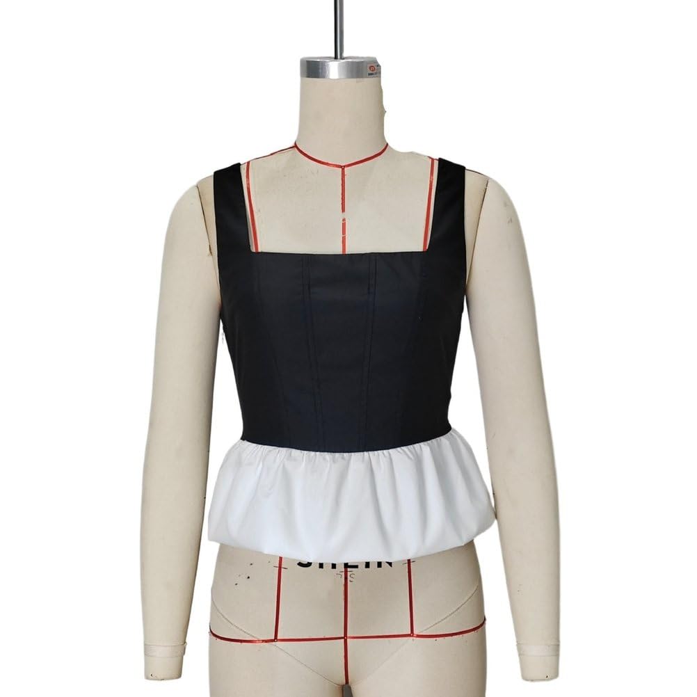 Donna Colletto Quadrato Senza Maniche Moda Canotte Patchwork Plissettato Estate Crop Top